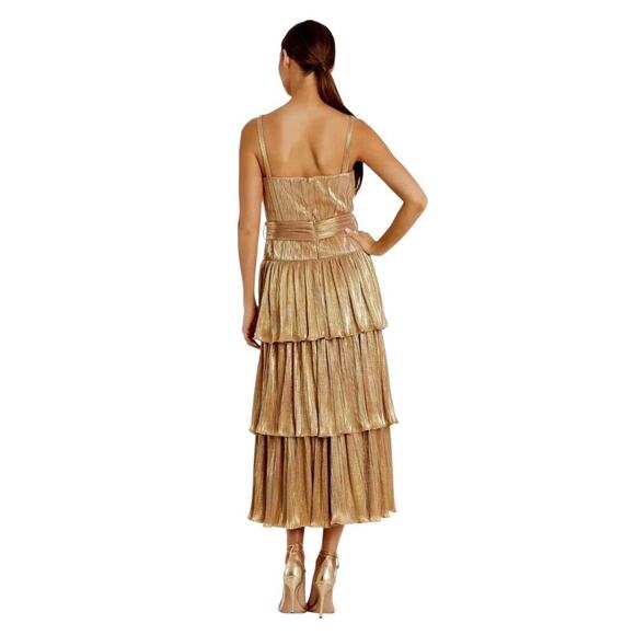 Mac Duggal Ieena 27062 Gold Ruffle Tiered Buckle Detail Dress Size 10 $398 - Picture 4 of 8